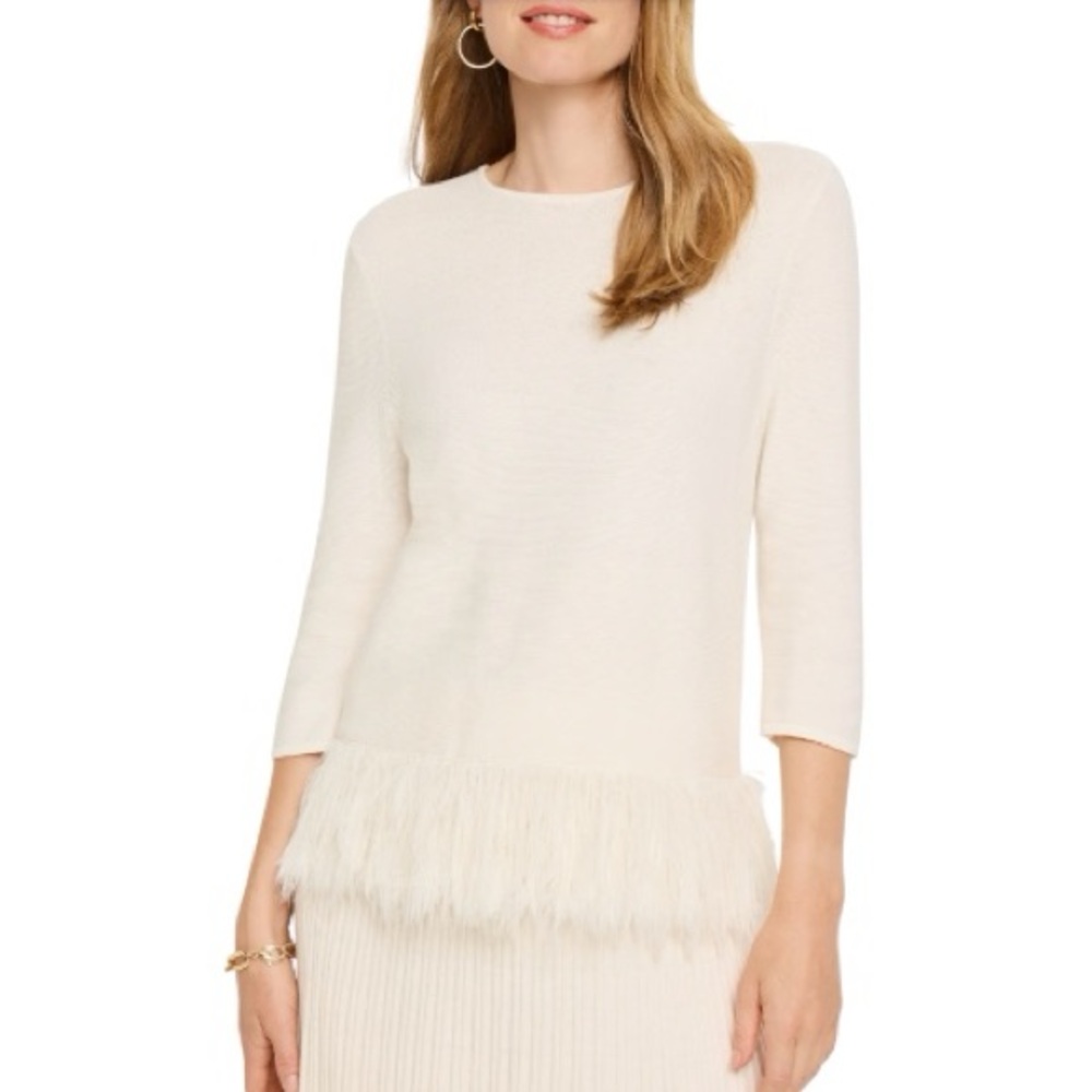 NIC+ZOE Feather Fringe Sweater in Classic Cream - Size S NWT